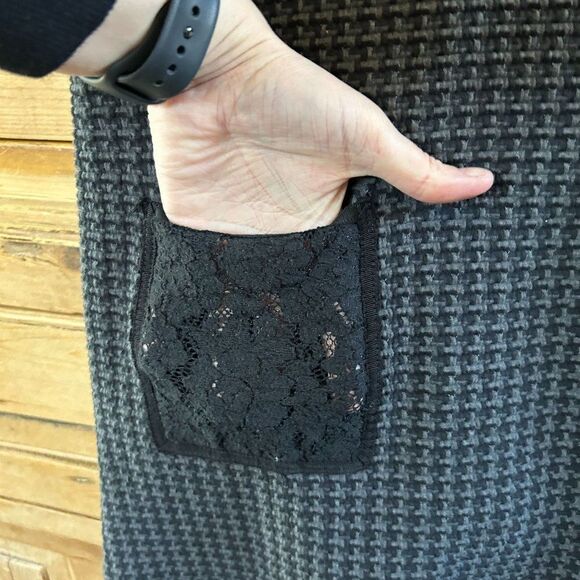 Postmark Anthropologie Small Gray Black Tunic Dress Tweed‎ Lace Blouse Mini - Picture 7 of 11